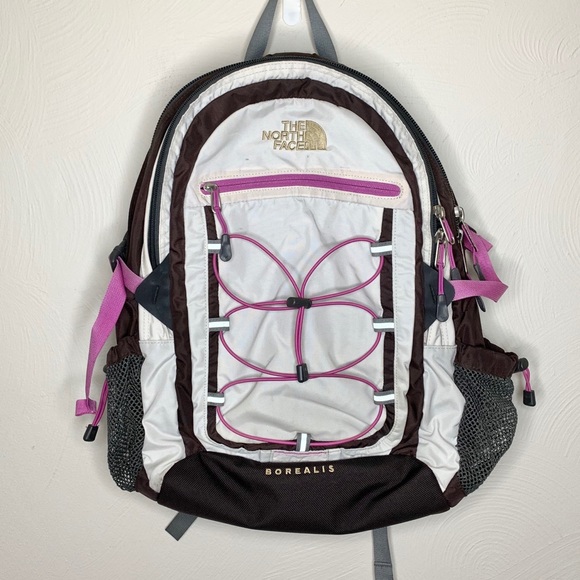 cream colored north face backpack